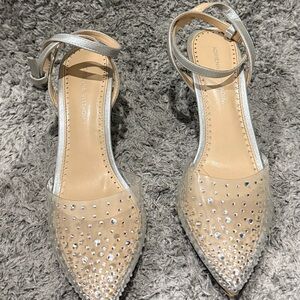 Adrienne Vittadini Tan and Silver Studded Heels